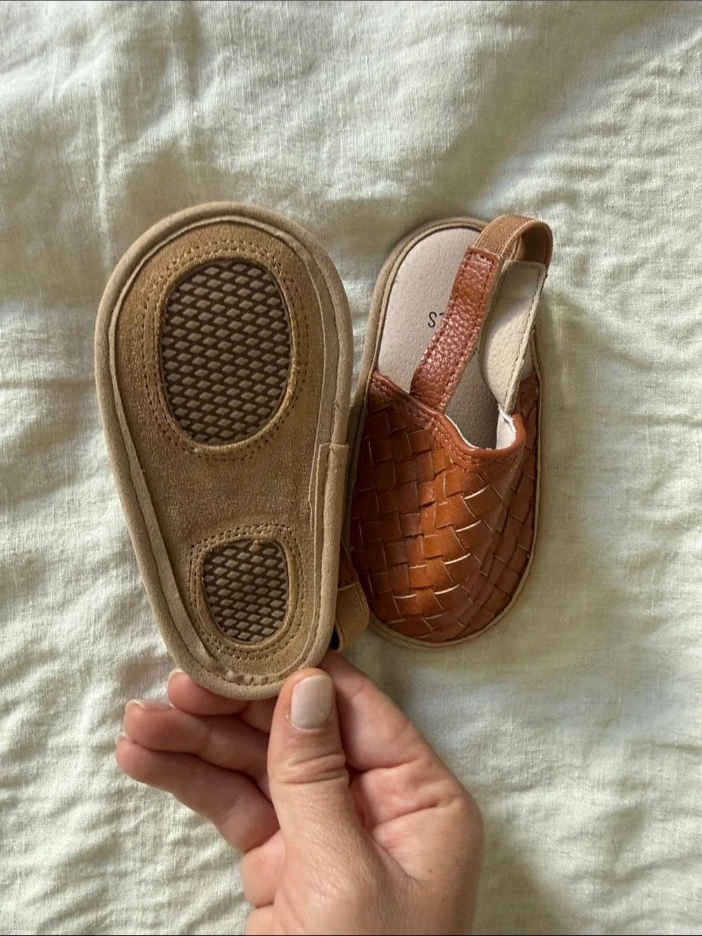 Baby 18 Months Brown Woven Leather Slingback Shoes Brand New